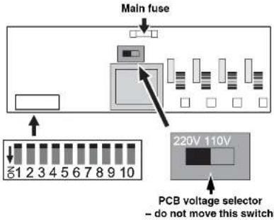 Main fuse 220V 110V PCB voltage selector - do not move this switch