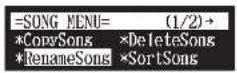 YAMAHA DC5XE3 - Select "RenameSong" in the song function menu, then press [ENTER]. - 1
