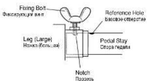 Fixing Bolt физиляруем вип Reference Hole васовке отверстие Leg (Large) Напка (Болщад) Pedal Stay Сбора пердень Notch Посель