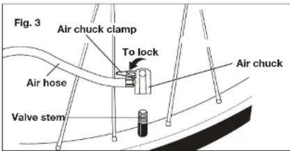 Fig. 3 Air chuck clamp To lock Air hose Valve stem Air chuck