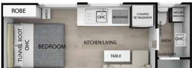 ROBE TUNNEL BOOT OHC BEDROOM KITCHEN/LIVING TABLE MICROWAVE FLEXITED RETRIGERATOR WASHER MACHINE BATH OHC GLASSICIDER