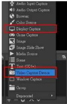 Audio Input Capture Audio Output Capture Brownet Color Source Display Capture Game Capture Image Image Slide Show Media Source Scene Text (SDIs) Video Capture Devices Window Capture Group Deprecated