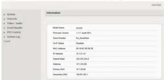 Digital Watchdog MegaPix DWC-MV950TIR - Setup > System> Information - 1