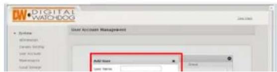 Digital Watchdog MegaPix DWC-MV950TIR - Setup > System> User Account Management - 2