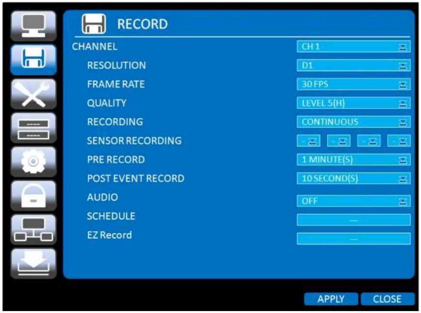 Speco Technologies DVR82HD - 4-3. Setup - RECORD - 1