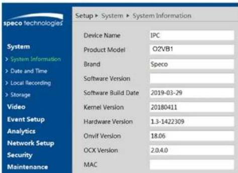 Speco Technologies O2VB1 - System Informaon - 1