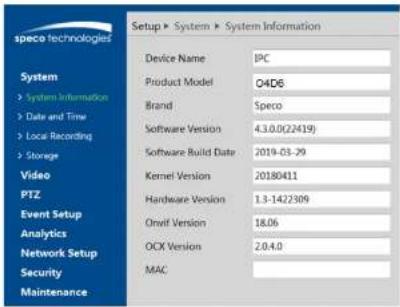 Speco Technologies O4T7M - System Informaon - 1