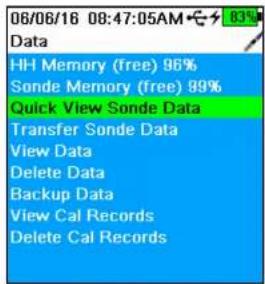 YSI EXO1 ProDSS - Data Menu - 1