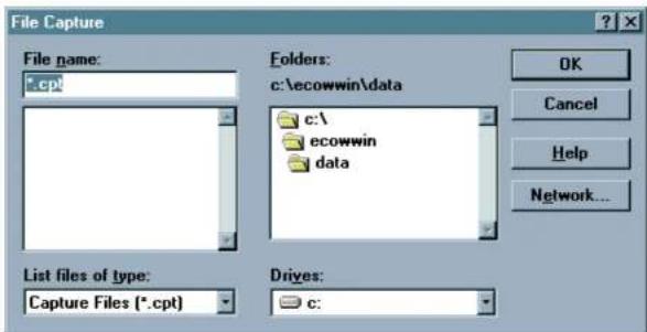 File Capture File name: *.cpt Folders: c:\ecowwin\data c:\ ecowwin data List files of type: Capture Files (*.cpt) Drives: c: