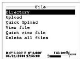 File Directory Upload Quick Upload View file Quick view file Delete all files N 0° 6.000' E 0° 8.000' 06/01/2000 17:56:00 740.1mmHg