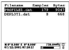 Filename Samples Bytes PROFILE1.dat 179 9047 DEPLOY1.dat 8 668 N 0° 0.000' E 0° 0.000' 739.0mmHg 07/12/2001 07:16:17