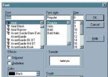 Font Font style Regular Size 6 Arial Block Italic Bold Bold Italic 18 3 10 11 12 14 16 18 Avant-Garde Bl BT Avant-Garde Mid BT Avant-Garde Book Effects Stigeout Underline Color Black Sample Author(s) Script