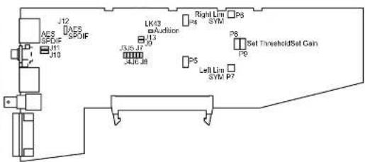 J12 AES SPDIF J11 J10 LK43 Audition J13 J35 J77 J46 J88 Right Lim P4 P8 Sym P9 Set ThresholdSet Gain P5 Left Lim SYM P7