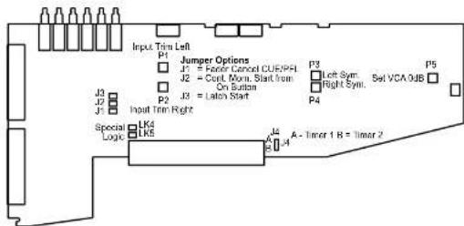 Input Trim Left Jumper Options J1 = Forder Cancel CUENPH J2 = Cont. Motor Start from On Button J3 = Laton Start P1 P2 P3 P4 P5 J3 J2 J1 Input Trim Right Special Logic K4 K5 A - Timer 1 R = Timer 2 A4 A - Timer 1 R = Timer 2