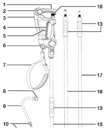 Labeled diagram of a medical or laboratory device with numbered parts for identification