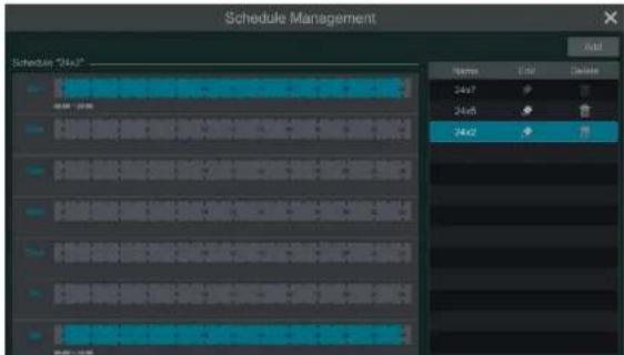 Schedule Management Schedule "4x2" Name: 100 Duration: 24x7 24x8 24x2