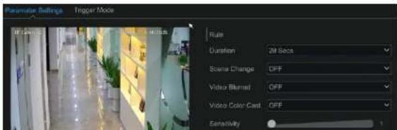 Parameter Settings Trigger Mode Duration 2M Secs Scene Change OFF Video Blurred OFF Video Color Cast OFF Extra/Sub