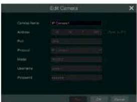 Edit Camera Camera Name: IP Camera Address: Print: Printout: Hotel: Username: Printout: OK Cancel Finish