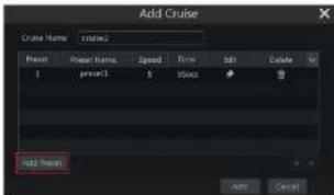 Add Cruise Cruise Name: cruise2 Present Repeat Name Speed Time Roll Delete 1 present3 5 Speed Add From Add Cancel