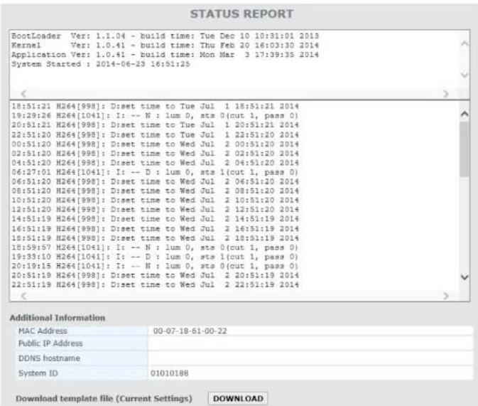 Speco Technologies O2i695 - Status Report - 1