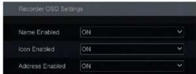 Recorder OSD Settings Name Enabled ON Icon Enabled ON Address Enabled ON