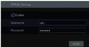 FPPoE Settings Enable Username abc Password ******** Apply