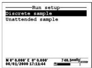 Run setup Discrete sample Unattended sample N 0° 0.000' E 0° 0.000' 06/01/2000 17:11:44 740.5mmHg