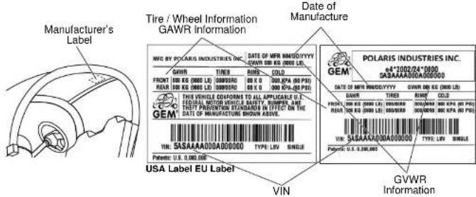 GEM eM1400 LSV (2012) - Manufacturer's Label (Vehicle Information Label) - 1