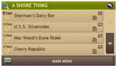 A SHORE THING 81mi Sherman's Dairy Bar 109mi U.S.S. Silversides 128mi Mac Wood's Dune Rides 216mi Cherry Republic MAIN MENU