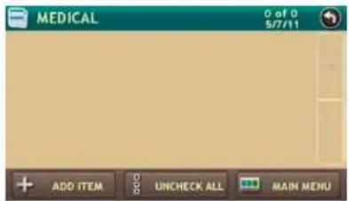 MEDICAL 0 of 0 5/7/11 ADD ITEM COC UNCHECK ALL MAIN MENU
