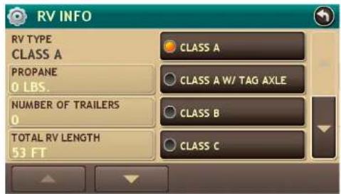 RV INFO RV TYPE CLASS A PROpane 0 LBS. NUMBER OF TRAILERS 0 TOTAL RV LENGTH 53 FT CLASS A CLASS A W/ TAG AXLE CLASS B CLASS C