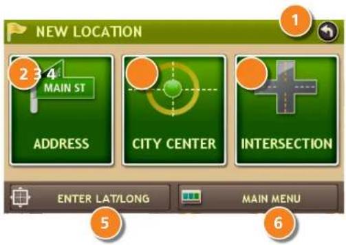 NEW LOCATION 2 3 4 MAIN ST ADDRESS CITY CENTER INTERSECTION ENTER LAT/LONG MAIN MENU