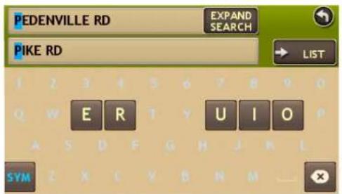 PEDENVILLE RD PIKE RD EXPAND SEARCH LIST E R T Y U I O SYM