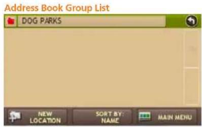 Address Book Group List DOG PARKS NEW LOCATION SORT BY: NAME MAIN MENU