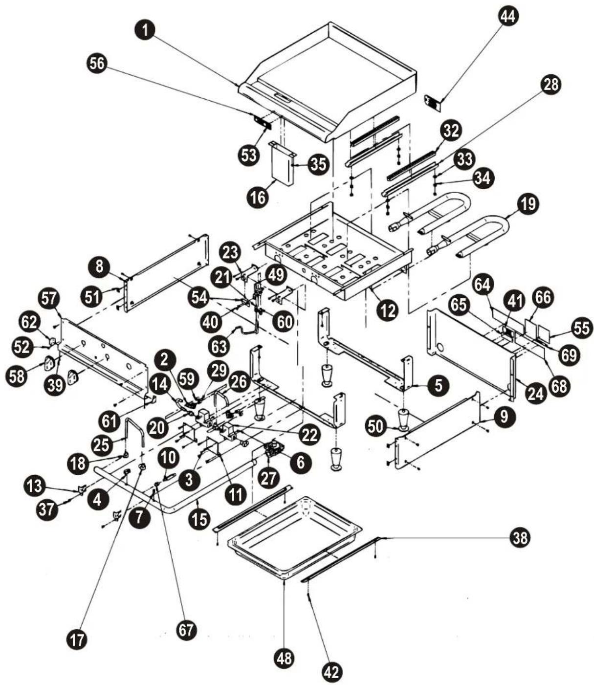 Exploded view diagram of a mechanical assembly with numbered components for identification