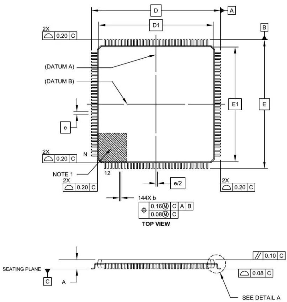 Microchip PIC32MZ1024ECG124 - 144-Lead Plastic Low Profile Quad Flatpack (PL) - 20x20x1.40 mm Body, with 2.00 mm Footprint [LQFP] - 1