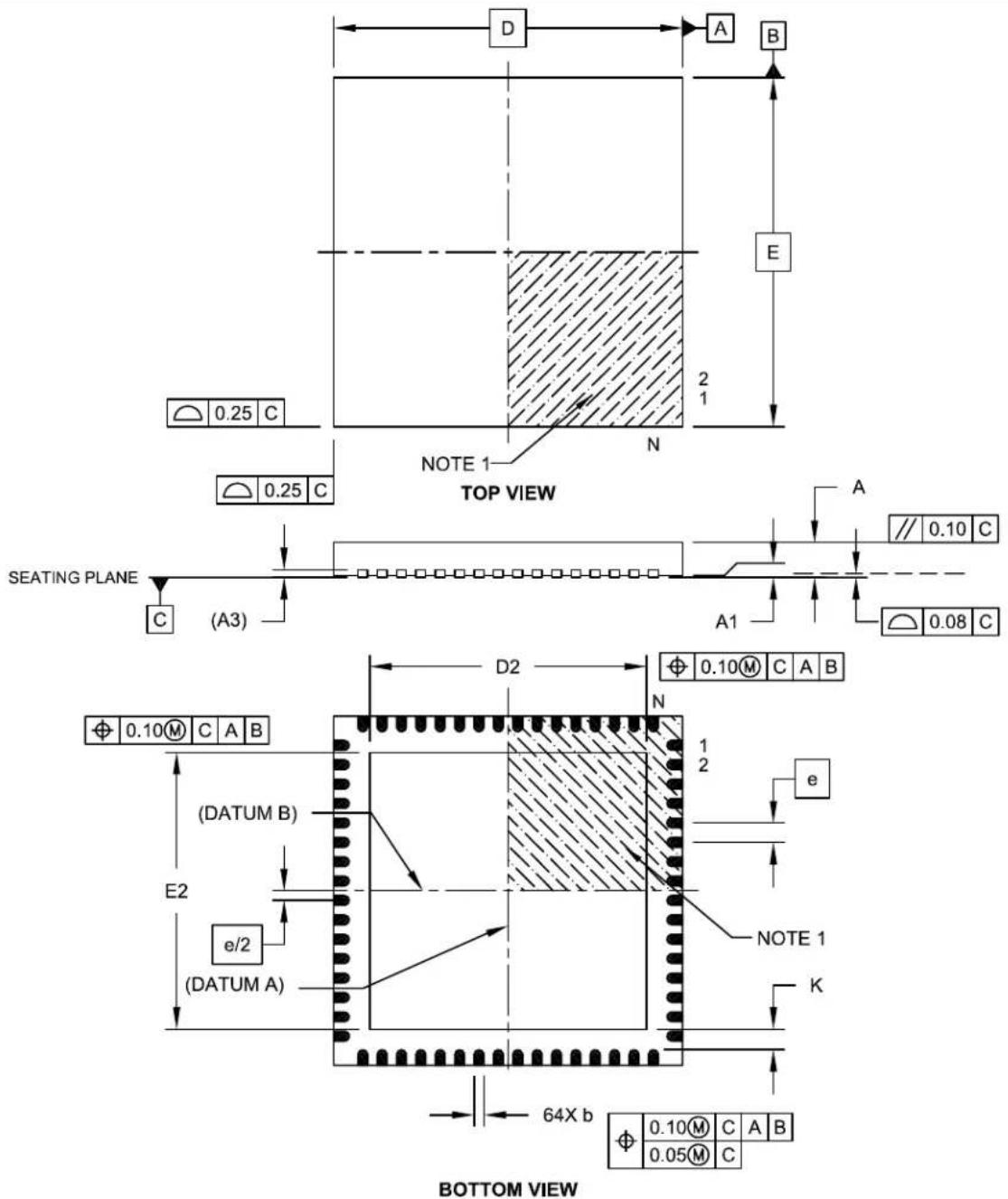 Microchip PIC32MX340F128L - 64-Lead Plastic Quad Flat, No Lead Package (MR) - 9x9x0.9 mm Body [QFN] With 7.15 x 7.15 Exposed Pad [QFN] - 1