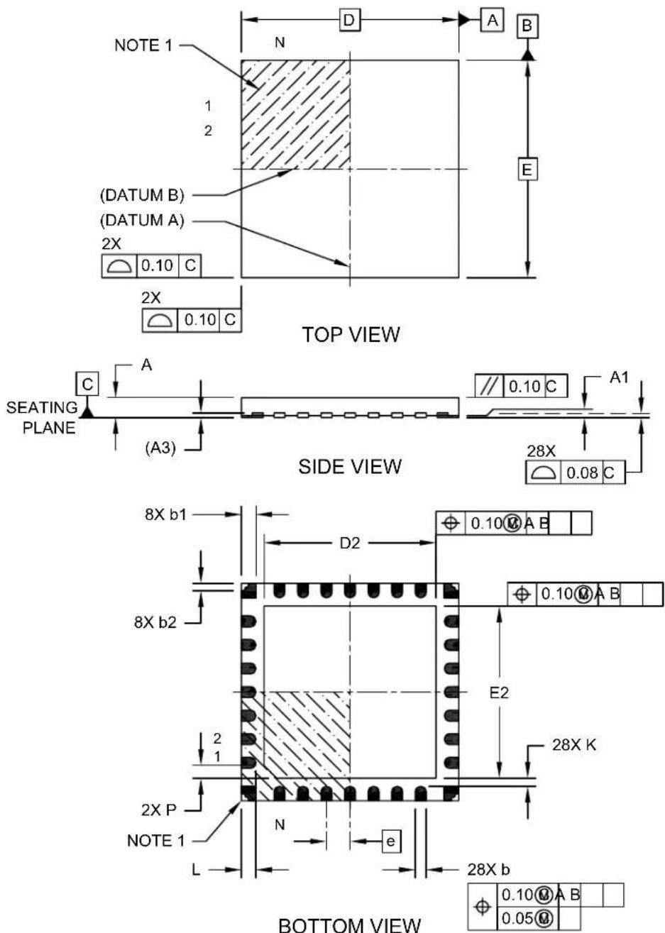 Microchip dsPIC33EP16GS505 - 28-Lead Ultra Thin Plastic Quad Flat, No Lead Package (2N) - 6x6x0.55 mm Body [UQFN] With 4.65x4.65 mm Exposed Pad and Corner Anchors - 1