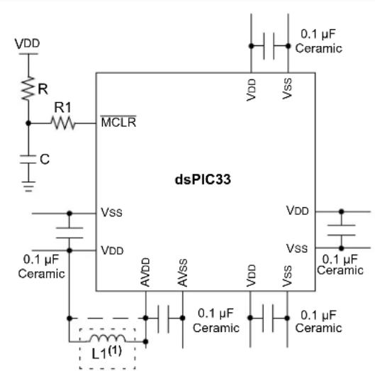 Microchip dsPIC33CH64MP208 - Decoupling Capacitors - 1