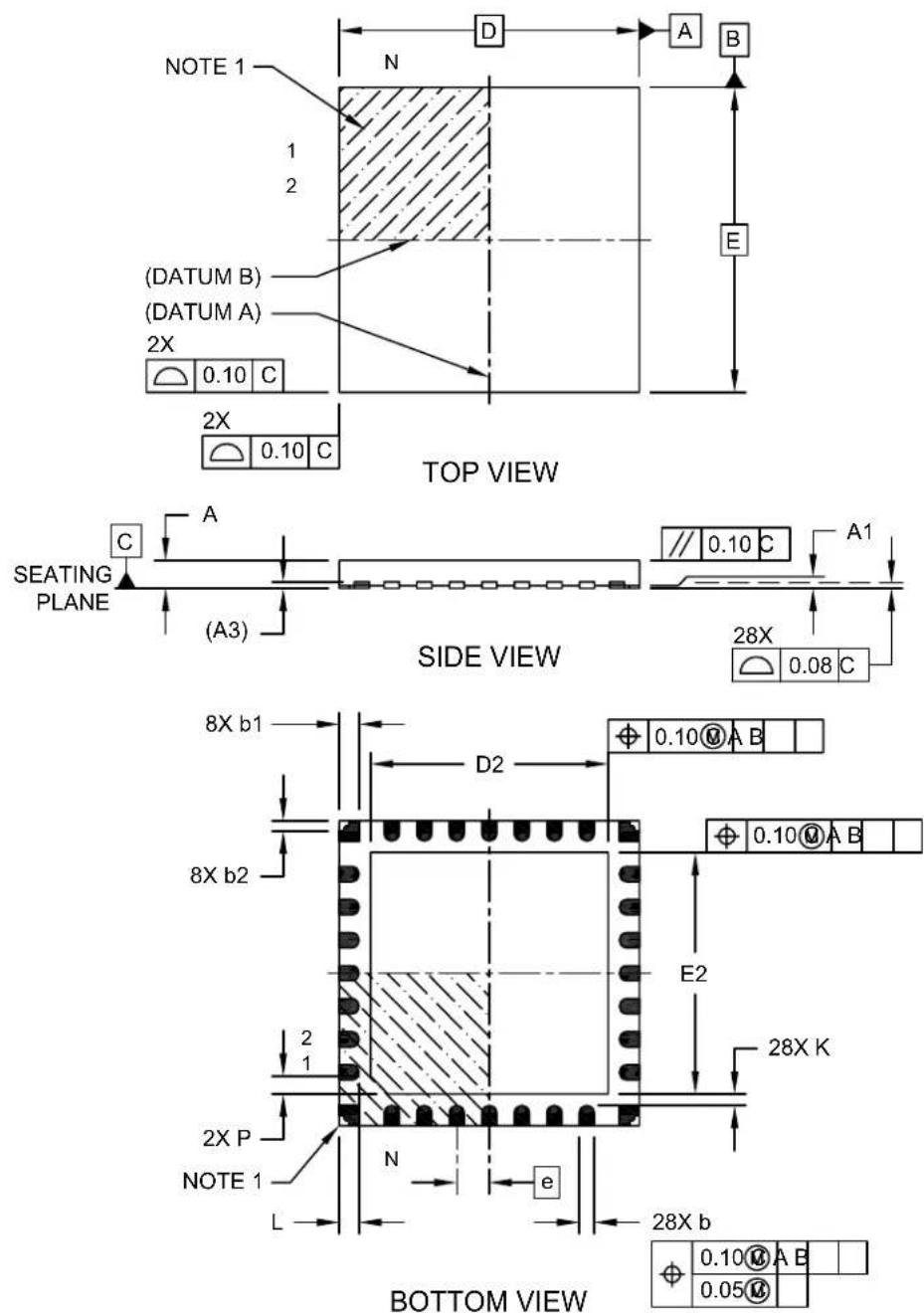 Microchip dsPIC33CK64MC103 - 28-Lead Ultra Thin Plastic Quad Flat, No Lead Package (2N) - 6x6x0.55 mm Body [UQFN] With 4.65x4.65 mm Exposed Pad and Corner Anchors - 1