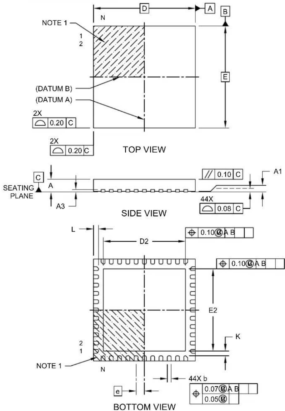 Microchip dsPIC33EP128GS704 - 44-Lead Plastic Quad Flat, No Lead Package (ML) - 8x8 mm Body [QFN or VQFN] - 1