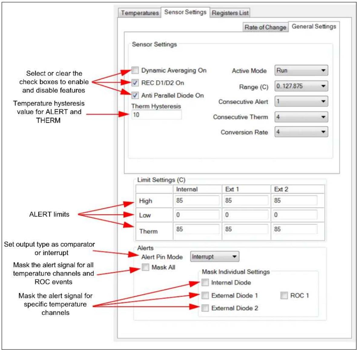 Microchip EMC1814 - Sensor Settings Tab - 1