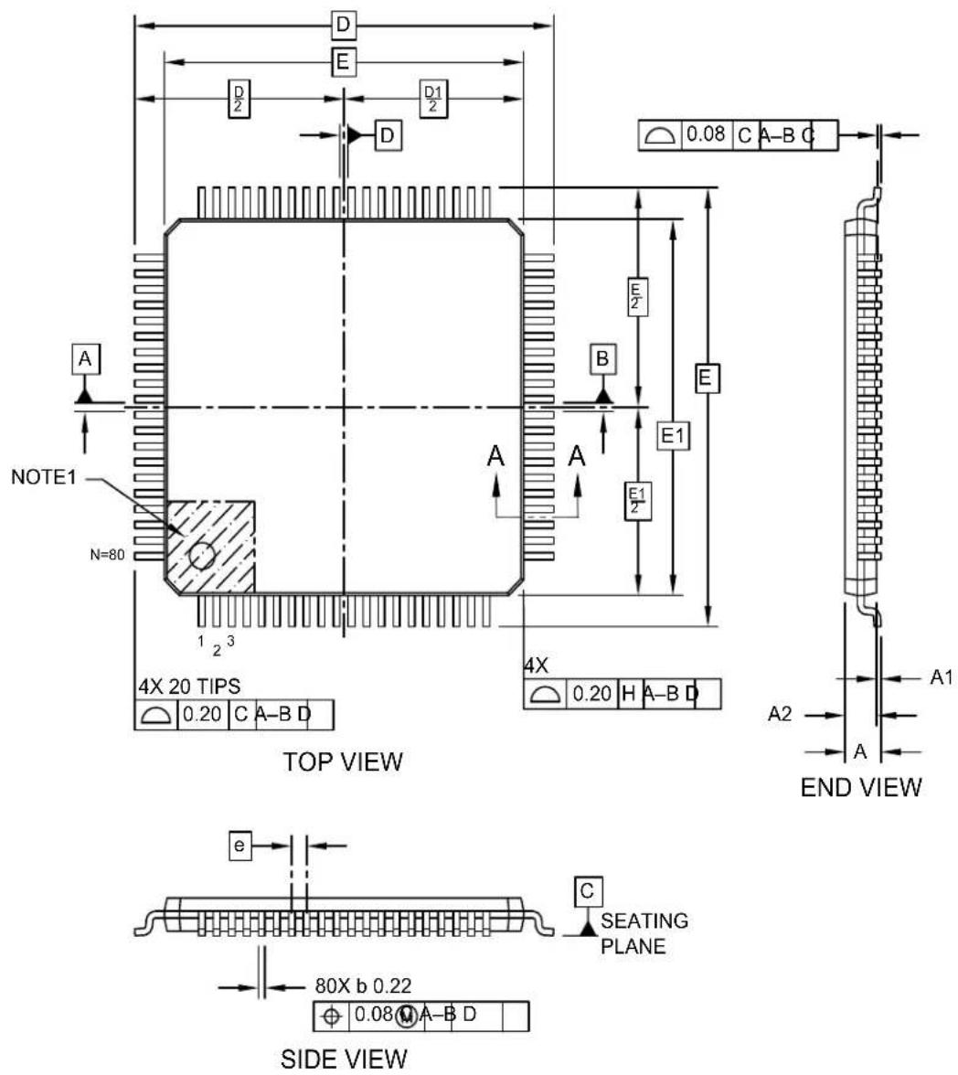 Microchip dsPIC33CH512MP208 - 80-Lead Plastic Thin Quad Flat Pack (PT) - 12x12x1.0 mm Body [TQFP] - 1