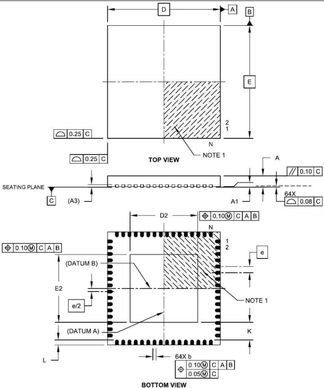 Microchip dsPIC33CH512MP208 - 64-Lead Plastic Quad Flat, No Lead Package (MR) - 9x9x0.9 mm Body with 5.40 x 5.40 Exposed Pad [QFN] - 1