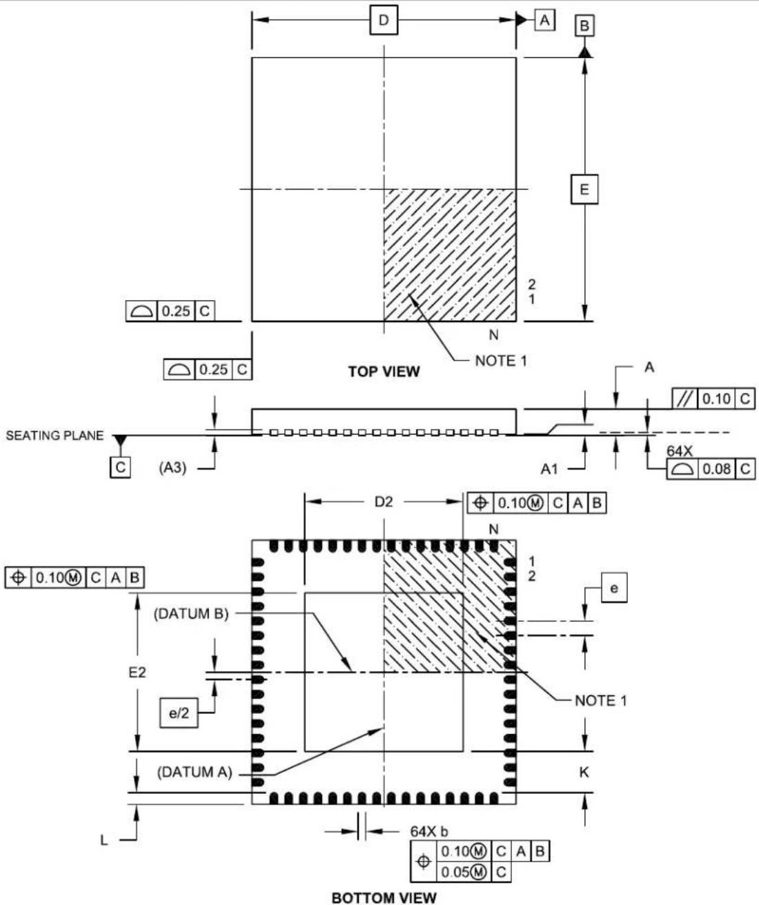 Microchip dsPIC33CH512MP205 - 64-Lead Plastic Quad Flat, No Lead Package (MR) - 9x9x0.9 mm Body with 5.40 x 5.40 Exposed Pad [QFN] - 1