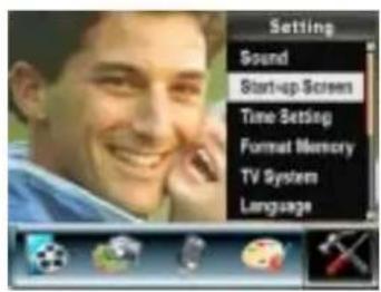 Setting Sound Start-up Screen Time Setting Format Memory TV System Language