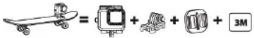 Illustration showing a skateboard and three vehicle icons with labels: a skateboard, a car, and a 3M button.