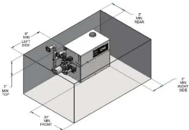 Jandy CXI500PN - Indoor clearances from combustible construction - 1
