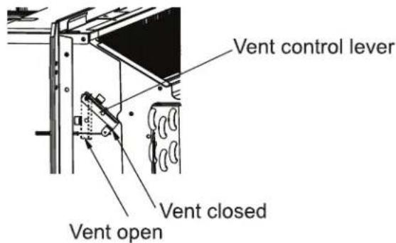 Vent control lever Vent closed Vent open