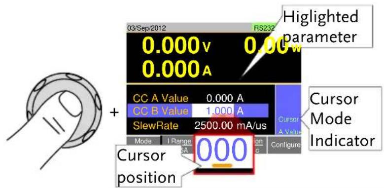 GW Instek PEL-3211 - Using the Scroll Wheel to Edit a Parameter\*\* - 2